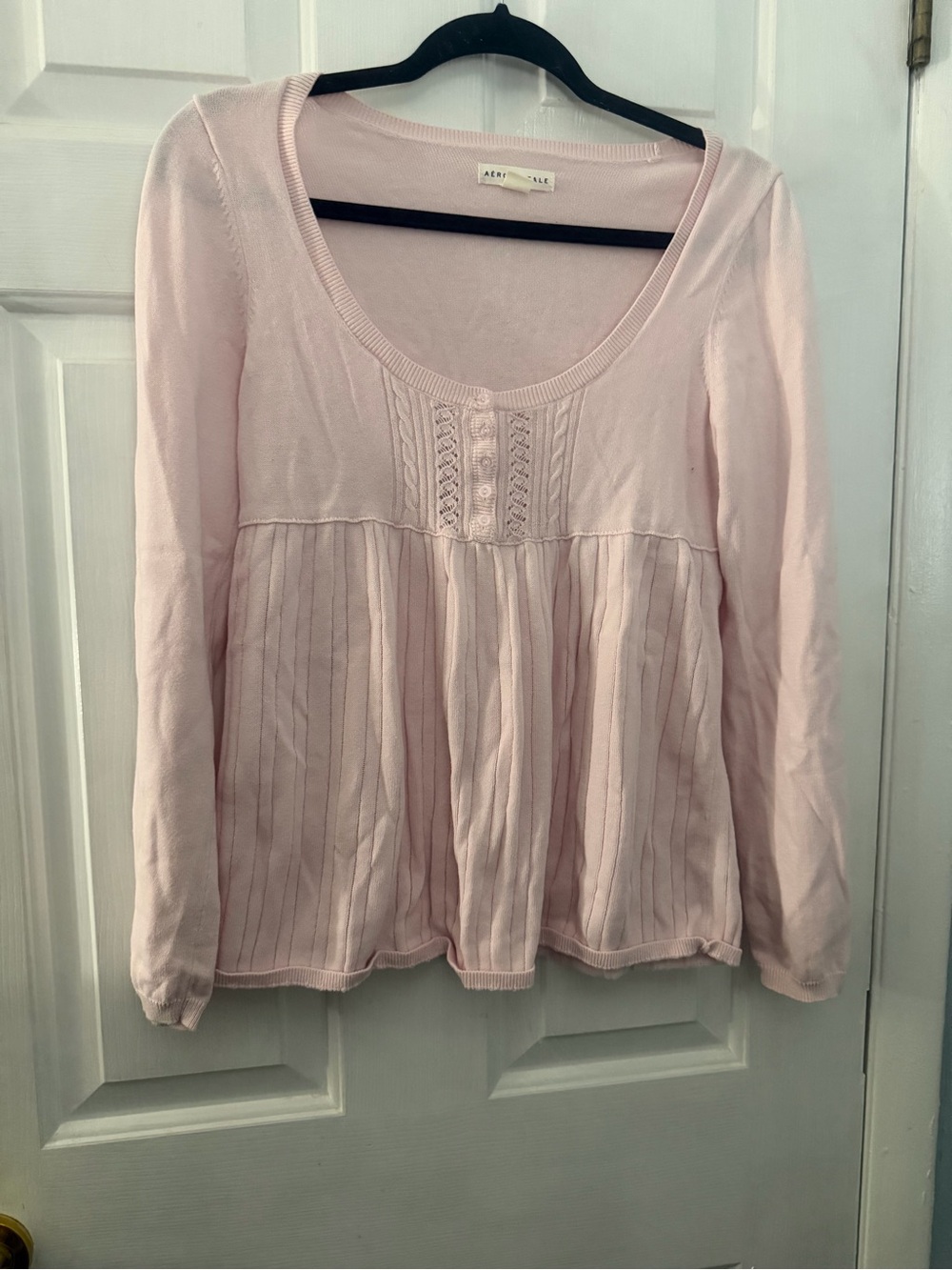 Aeropostale Pink Cotton Cable Knit Babydoll Sweater Medium